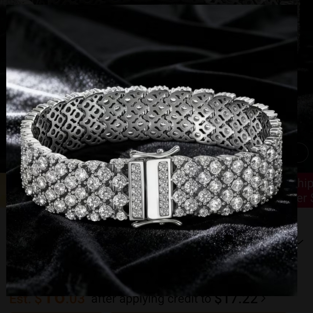 Dazzling 925 Sterling Silver Moissanite Wide Bracelet 6.79" New - Picture 8 of 13